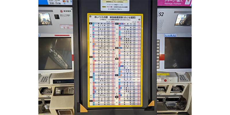 東急線 各駅点字運賃表